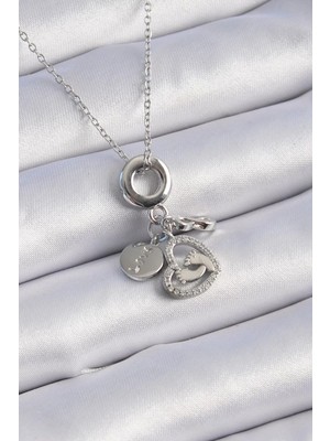 Renas Store 316L Çelik Gümüş Renk Zirkon Taş Detay Kalp Model Charm Kadın Kolye - TJ-BKO9305