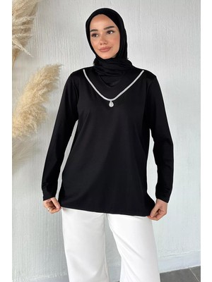 Julude V Yaka Taşlı Tesettür Anne Penye Bluz P-00021460