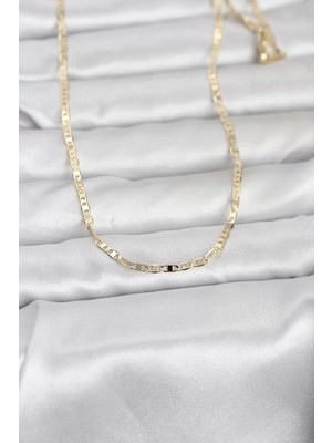 Renas Store cm 14K Gold Renk Lazerli Yassı Model Zincirli 60 cm Kadın Kolye - TJ-BKO10966