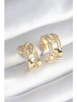 Renas Store Pirinç Gold Renk Zirkon Taş Detay Zincir Model Kadın Küpe - TJ-BKP8452