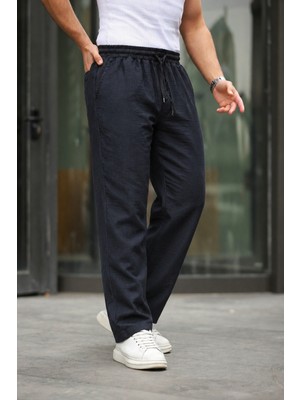 Comstar Erkek Beli Lastikli Bol Antrasit Keten Baggy Pantolon