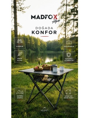 Madfox Apex Katlanabilir Alüminyum Kamp Masası (4 Kişilik)