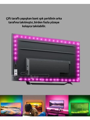 Renas Store Tv Arkası LED Şerit Işık Otomatik Açma Kapama Özellikli 2mt