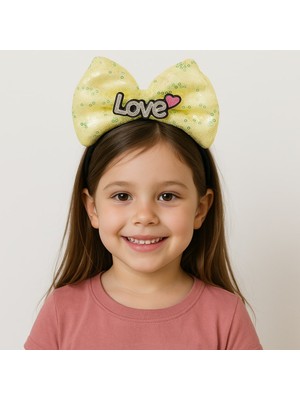 Renas Store LED Işıklı Love Yazılı Sarı Fiyonk Taç – Kız Çocuk Parti Tacı