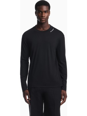 Emporio Armani Erkek Normal Kalıp Yakası Işleme Logo Detaylı Uzun Kollu Siyah T-Shirt EM006771 AF13721-UC001