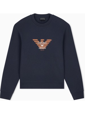 Emporio Armani Erkek Normal Kalıp Logo Baskılı Yuvarlak Yakalı Pamuklu Uzun Kollu Lacivert Sweatshirt EM007315 AF10013-UB118