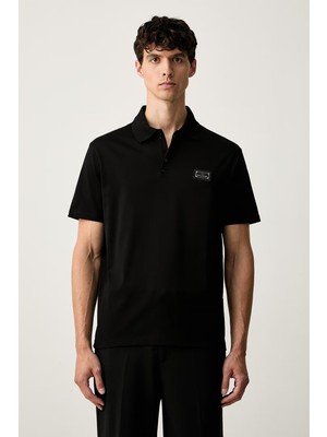 Paul & Shark Erkek Normal Kalıp Logo Etiketli Esnek Pamuklu Kısa Kollu Siyah Polo Yaka T-Shirt 16311719A-11D