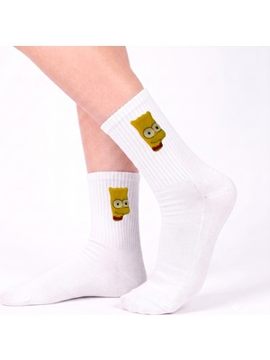 Neşeli Çoraplar Beyaz Bart Desenli Aksesuarlı Unisex Çorap