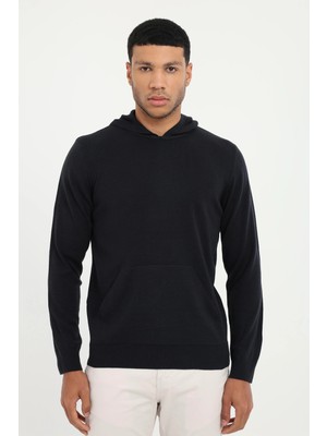 Dufy Erkek Slim Fit Kapüşonlu Lacivert Triko