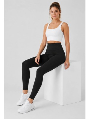 Exit Collection Kadın Spor Siyah Tayt - Düz Kadın Tayt Uzun Regular Normal Bel