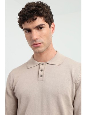 Dufy Erkek Regular Fit Polo Yaka Bej Triko