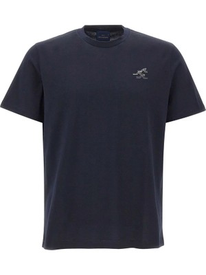 Paul & Shark Erkek Regular Fit Yuvarlak Yakalı Yüzgeç Desenli Pamuklu Kısa Kollu Lacivert T-Shirt 16311627-050