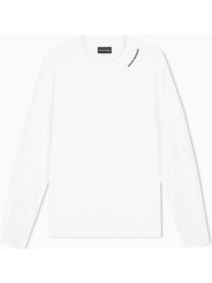 Emporio Armani Erkek Normal Kalıp Yakası Işleme Logo Detaylı Uzun Kollu Beyaz T-Shirt EM006771 AF13721-U0003