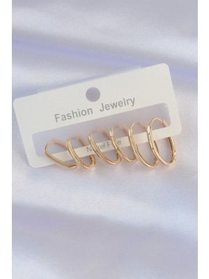 Renas Store Pirinç Gold Renk Ince Oval Küpe Seti