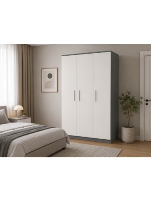T Designo Ajda Giyinme Dolabı - Çok Amaçlı Dolap - Gardırop 120 cm - 3 Kapaklı - Antrasit