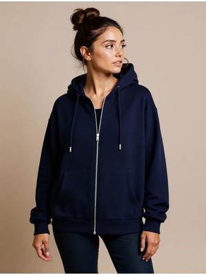 DeFacto Pamuklu Relax Fit Kapüşonlu Basic Kalın Fermuarlı Sweatshirt C1809AX25AU