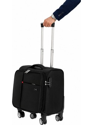Pilot Valiz Küçük Boy Valiz Kabin Valiz 4 Teker Valiz Laptop Gözlü 45X40X25CM Siyah