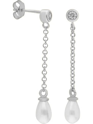 Eva Pırlanta Incili Askılı Küpe 717136 Silver