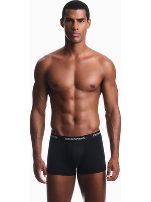 Emporio Armani Erkek Normal Kalıp Logo Imzalı Elastik Bel Bantlı Siyah Boxer EM000231 AF25029-UC001