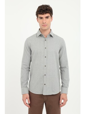 Dufy Erkek Slim Fit Uzun Kol Kahve Gömlek