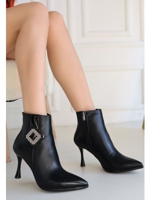 Shoegar Moose Siyah Cilt Topuklu Bot