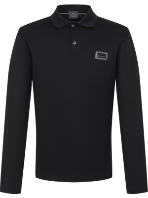 Paul & Shark Erkek Regular Fit Pamuklu Logo Etiketli Uzun Kollu Siyah Polo Yaka T-Shirt 16311728A-11D