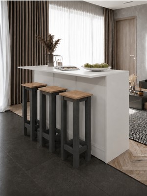 T Designo Pablo 3 Adet Yüksek Tabureli Mutfak Adası- Alt Modül- 150 cm – Tezgah Dahil