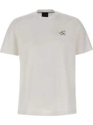 Paul & Shark Erkek Regular Fit Yuvarlak Yakalı Yüzgeç Desenli Pamuklu Kısa Kollu Beyaz T-Shirt 16311627-965