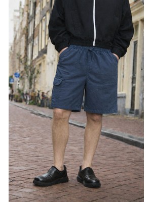 Damga Erkek Premium Jogger Relax Kargo Cepli Mavi Keten Şort