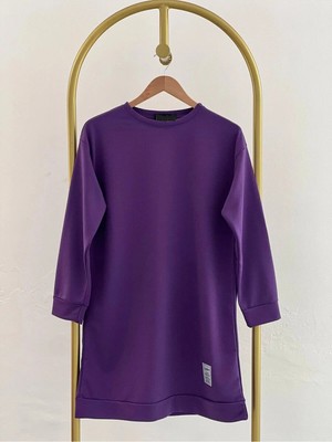 Exit Collection Kadın Bisiklet Yaka Mevsimlik Tesettür Yırtmaçlı Armalı Tunik Sweat Sweatshirt