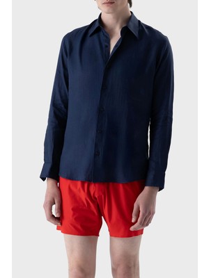 İsaora Isaora % 100 Pamuk Regular Fit Uzun Kollu Gömlek Erkek Gömlek ISR4107 Navy