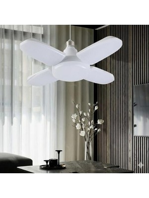 Bg Store 30 Watt 4 Kollu Pervane LED Ampul, Katlanabilir Fan Tipi Tavan Lambası, 6500K Beyaz Işık, 3250 Lümen, E27 Duy Uyumlu, Enerji Tasarruflu Atölye ve Oda Aydınlatması