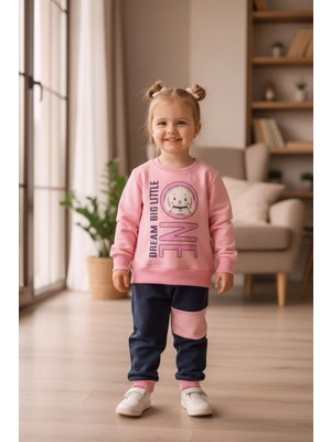 Erca Home Tekstil Ürünleri % 100 Pamuklu Dijital Baskılı Sweatshirt / Pembe Kız Çocuk  Eşofman Takımı