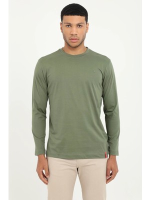 Dufy Erkek Regular Fit Bisiklet Yaka Haki Sweatshirt