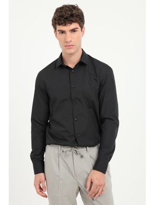 Dufy Erkek Regular Fit Uzun Kol Siyah Gömlek