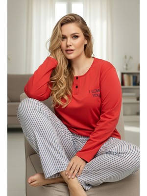Siyah İnci Kiremit Desenli Curve Büyük Beden Battal Boy Pamuklu Pijama TAKIM25240799