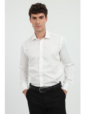 Dufy Erkek Slim Fit Uzun Kol Ekru Gömlek