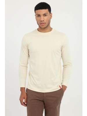 Dufy Bej Basic O Yaka Erkek Uzun Kollu T-Shirt
