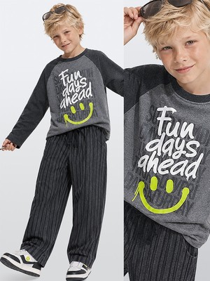 Denokids Erkek Çocuk Takım Oversize Tişört - Çizgili Denim Pantolon (5-11 Yaş)