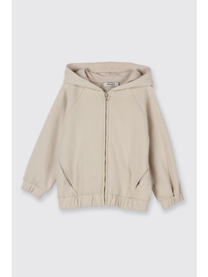 Panço Kız Bebek Yumuşak Dokulu Fermuarlı Bej Sweatshirt