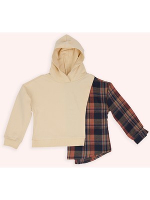Panço Kız Çocuk Asimetrik Parça Detaylı Bej Sweat