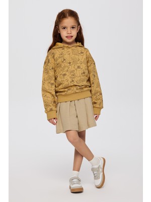 Panço Kız Çocuk Çiçek Desenli Hardal Sweatshirt