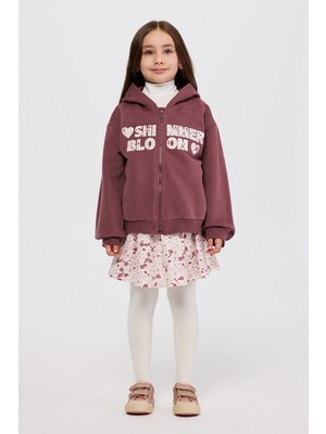 Panço Kız Çocuk Fermuarlı Bordo Sweatshirt