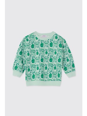 Panço Kız Bebek Desenli Mint Sweatshirt