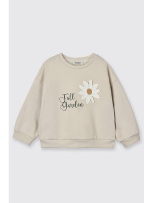 Panço Kız Bebek Çiçek Motifli Bej Sweatshirt