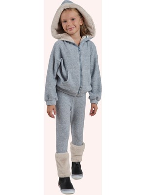 Panço Kız Çocuk Yumuşak Dokulu Fermuarlı Mavi Sweatshirt