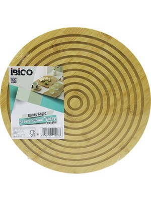 Renas Store Yuvarlak  Çap: 28CM  Çift Taraflı= Düz - Kanallı Ahşap Bambu Servis Sunum Tahtası Tepsi (5528)