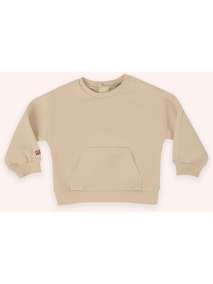 Panço Erkek Bebek Bisiklet Yaka Cep Detaylı Bej Sweatshirt