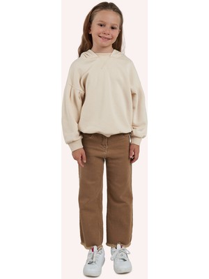 Panço Kız Çocuk Kapşonlu Bej Sweatshirt