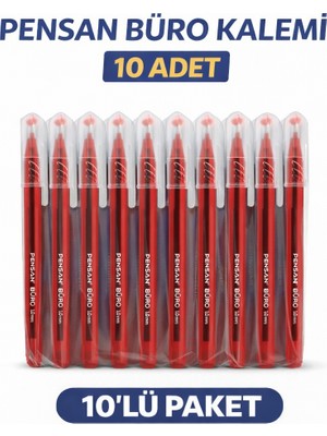 TeknoKapsül Pensan Büro 2270 Kırmızı Tükenmez Kalem 1.0 mm Medium Yerli Üretim 10 Adet